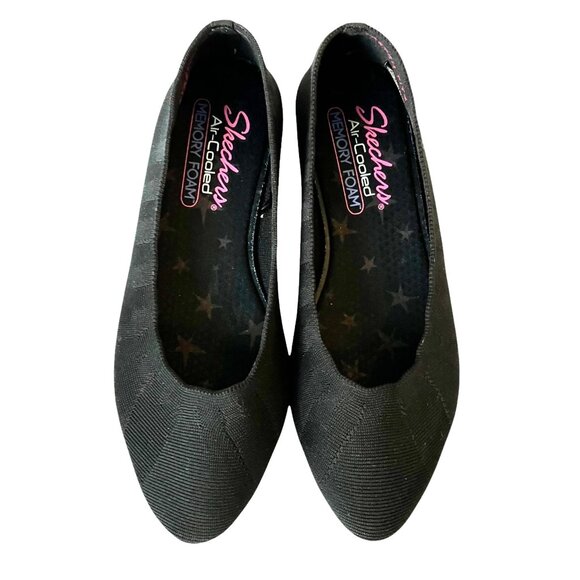 Skechers Cleo Bewitch Black Slip On Stretch Fit Memory Foam Ballet Flats Sz 7 - Picture 2 of 15